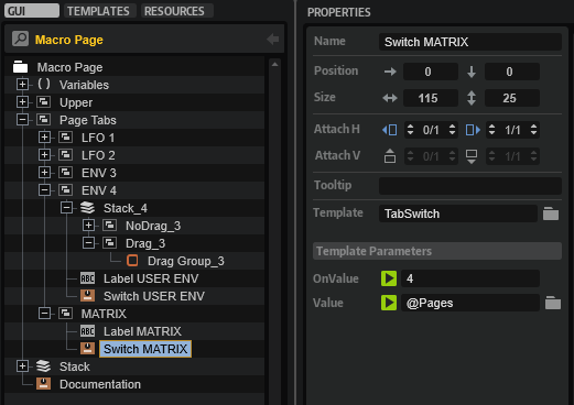 Creating a Modulation Matrix Page Tabs MATRIX Switch